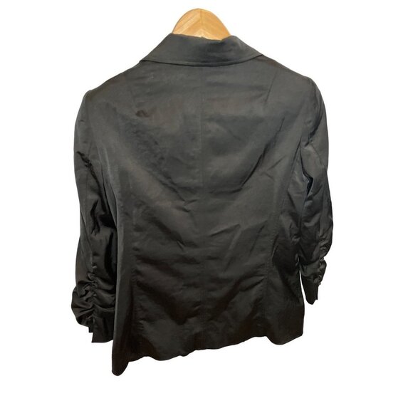 Black Satin Jacket with Zipper Details and Ruched Sleeves - Picture 2 of 9